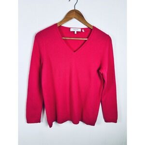 Lark & Ro Women's Size Large Bright Pink Cashmere Long Sleeve V-neck Sweater